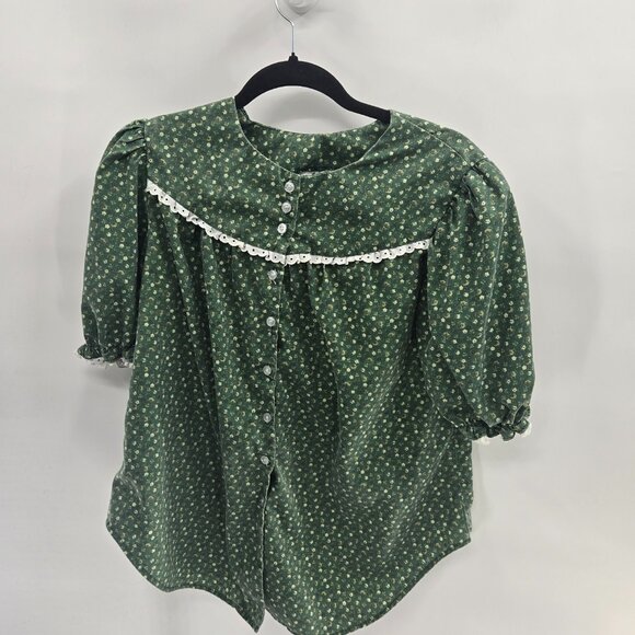 Knott's Berry Farm Green Prairie Lace Trim Button Up Blouse Size XS - Picture 1 of 8